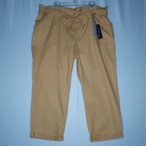 Stitch Star Crop‎ Pant 3X Yellow Belted Pocket Button Zip Cotton Ankle Lyocell